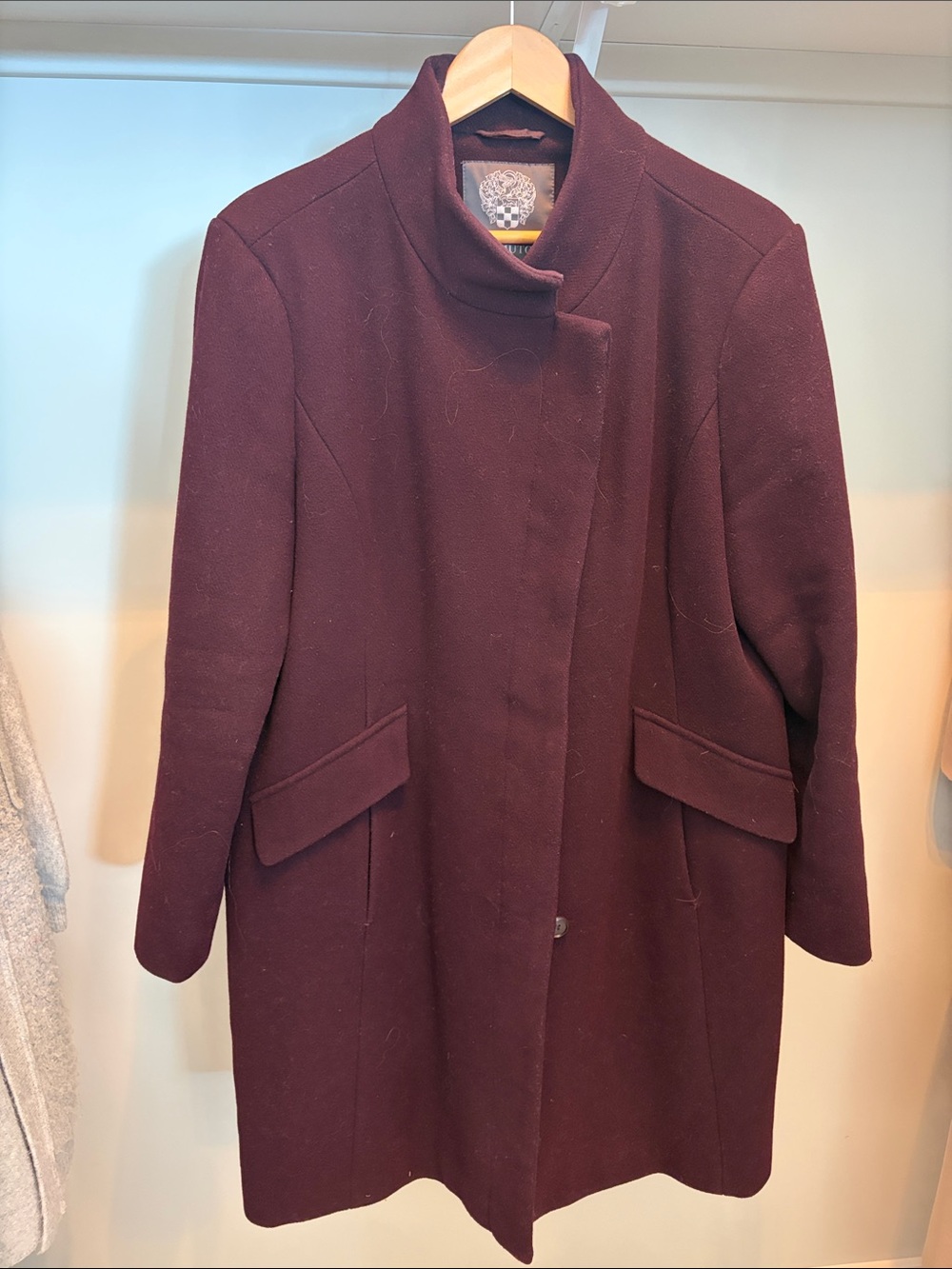 Vince Camuto Burgundy Stand-Collar Wool-Blend Pea Coat